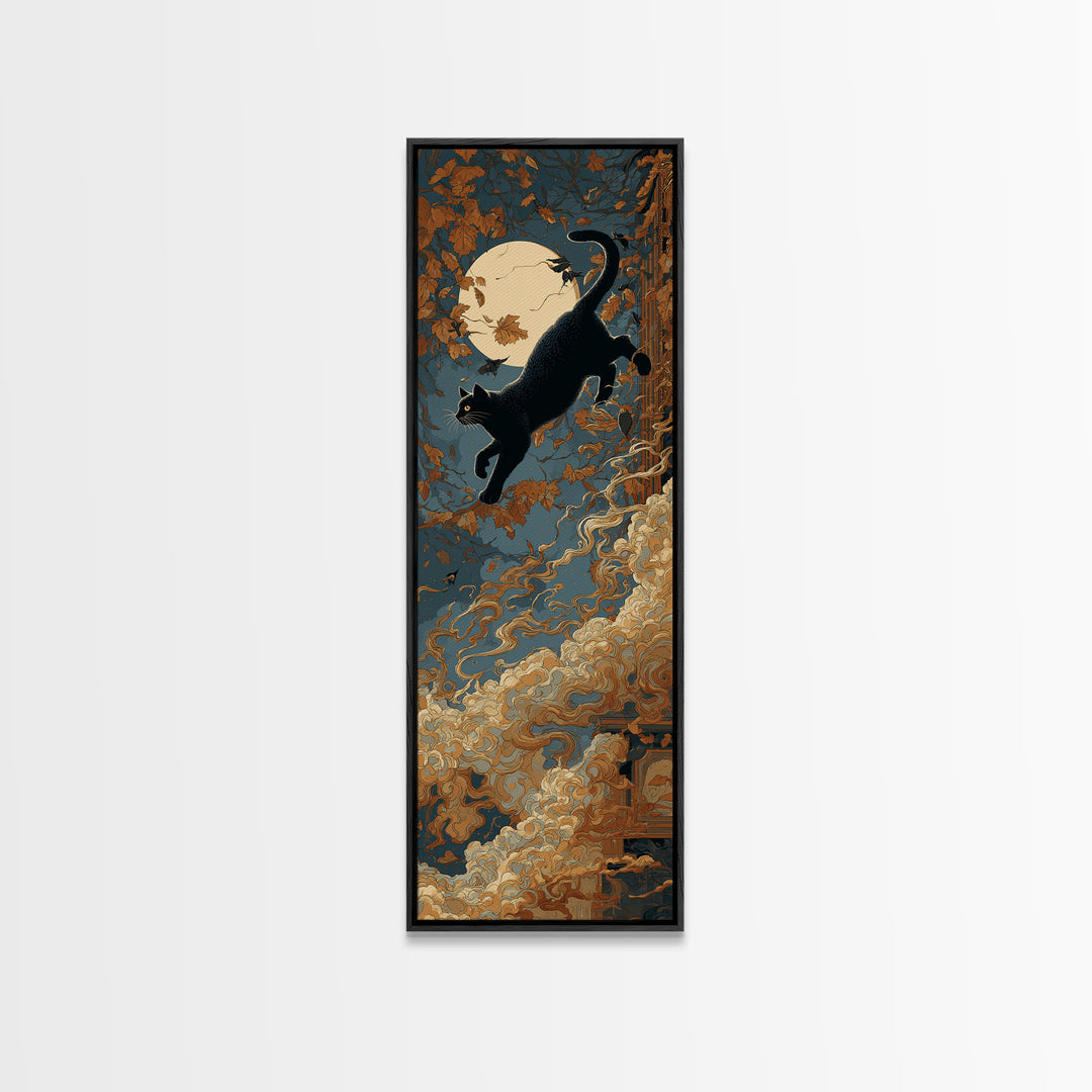 The Black Cat Constellation - Icon Portrait, Dark Fantasy Wall Art, Tall Narrow Wall Art, Canvas Print, Halloween Home Decor