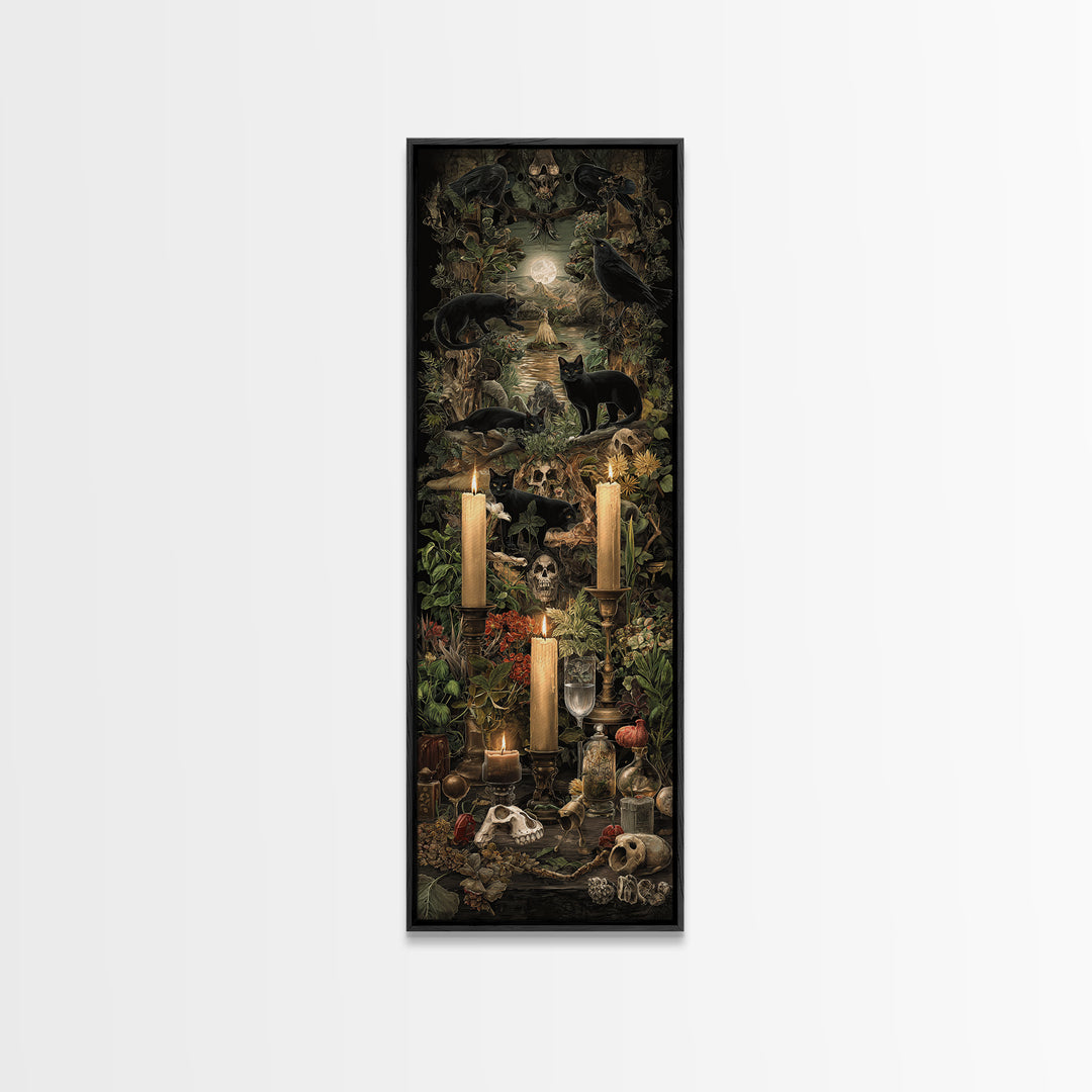 The Black Cat Constellation - Occult Still Life, Halloween Wall Art, Tall Narrow Wall Art, Framed Canvas Print, Halloween Home Decor