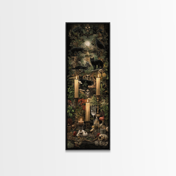The Black Cat Constellation - Occult Still Life, Halloween Wall Art, Tall Narrow Wall Art, Framed Canvas Print, Halloween Home Decor
