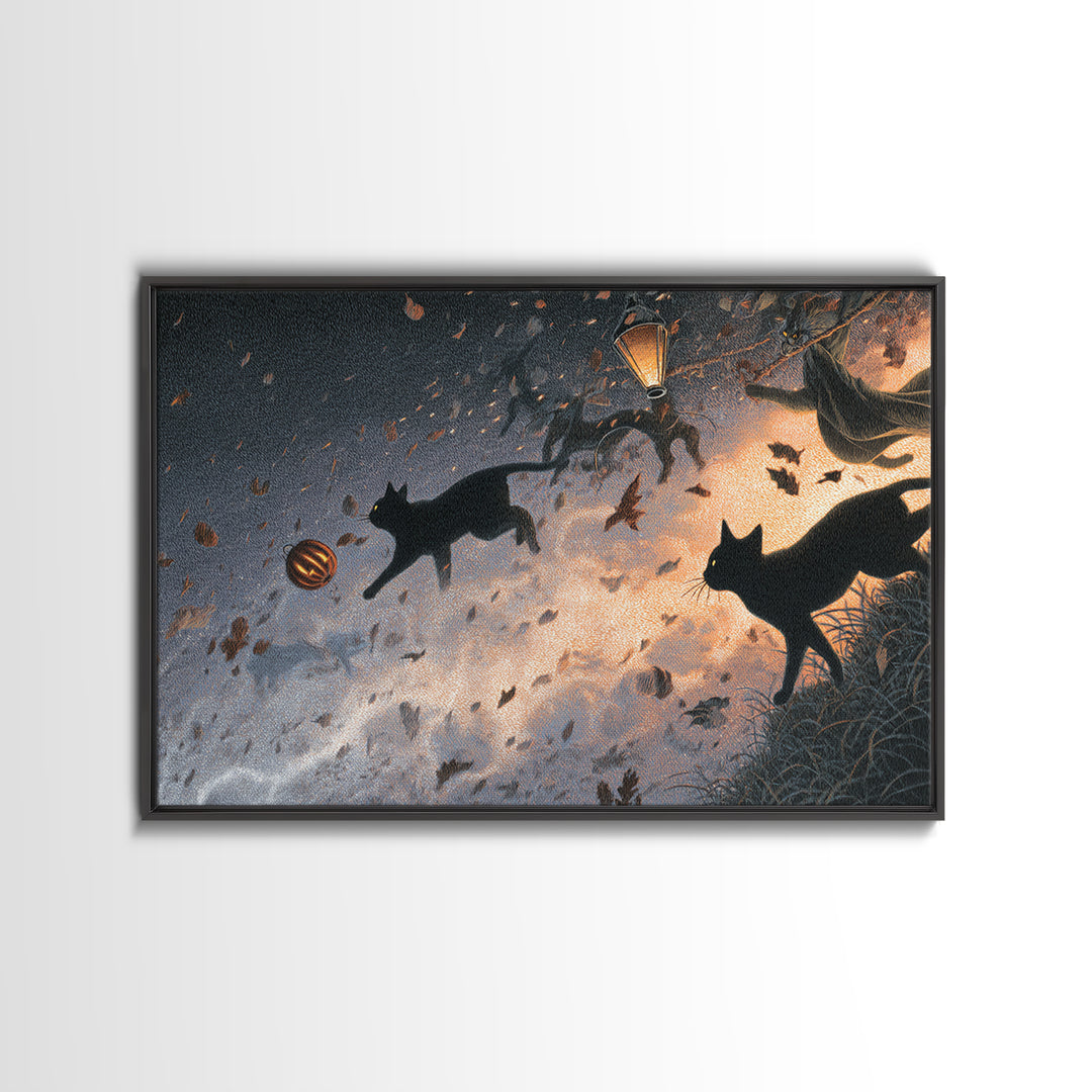 The Black Cat Constellation - Procession Scene, Gothic Home Decor, Landscape Wall Art, Canvas Print, Halloween Home Decor, Gothic Wall Art