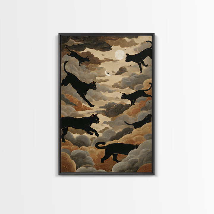 The Black Cat Constellation - Surreal Celestial Vision, Spooky Wall Decor, Vertical Wall Art, Framed Canvas Print, Halloween Home Decor