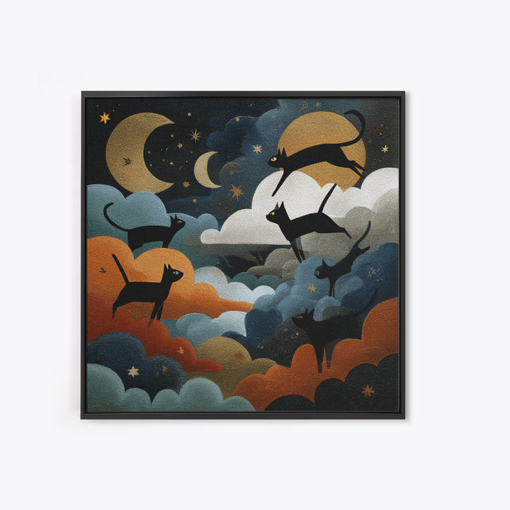 The Black Cat Constellation - Surreal Celestial Vision, Occult Wall Decor, Square Wall Art, Canvas Print, Halloween Home Decor