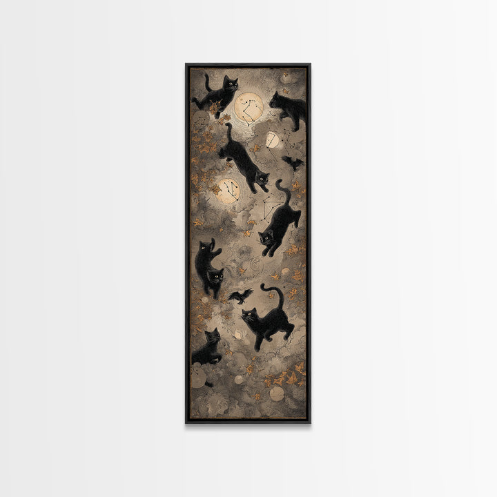 The Black Cat Constellation - Surreal Celestial Vision, Halloween Wall Art, Tall Narrow Wall Art, Framed Canvas Print, Halloween Home Decor