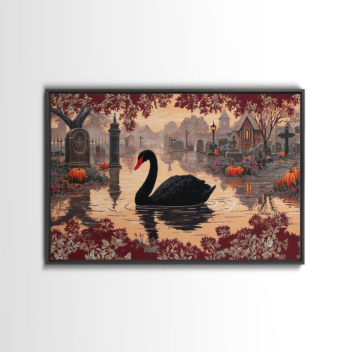 The Cemetery Swan Lake - Icon Portrait, Occult Wall Decor, Landscape Wall Art, Canvas Print, Halloween Home Decor, Gothic Wall Art