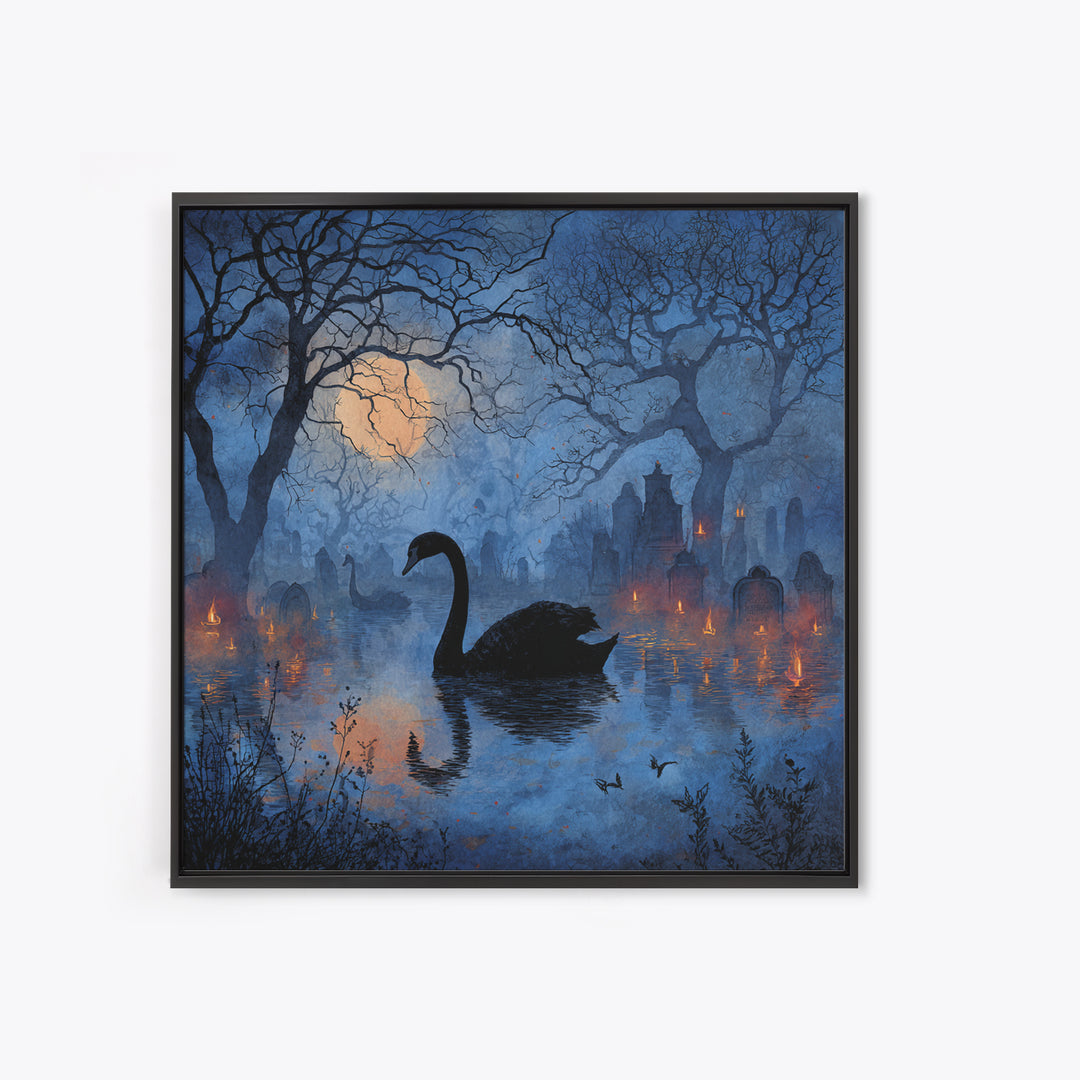 The Cemetery Swan Lake - Icon Portrait, Halloween Wall Art, Square Wall Art, Framed Canvas Print, Halloween Home Decor, Gothic Wall Art