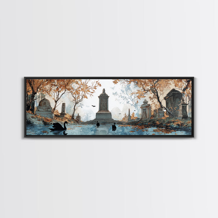 The Cemetery Swan Lake - Icon Portrait, Gothic Home Decor, Extra Wide Wall Art, Canvas Print, Halloween Home Decor, Gothic Wall Art