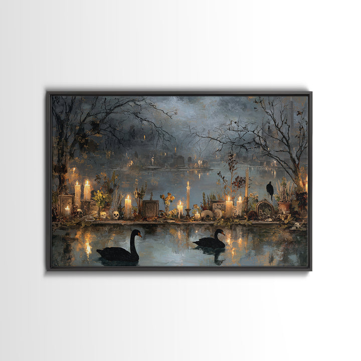 The Cemetery Swan Lake - Occult Still Life, Dark Fantasy Wall Art, Landscape Wall Art, Canvas Print, Halloween Home Decor, Gothic Wall Art