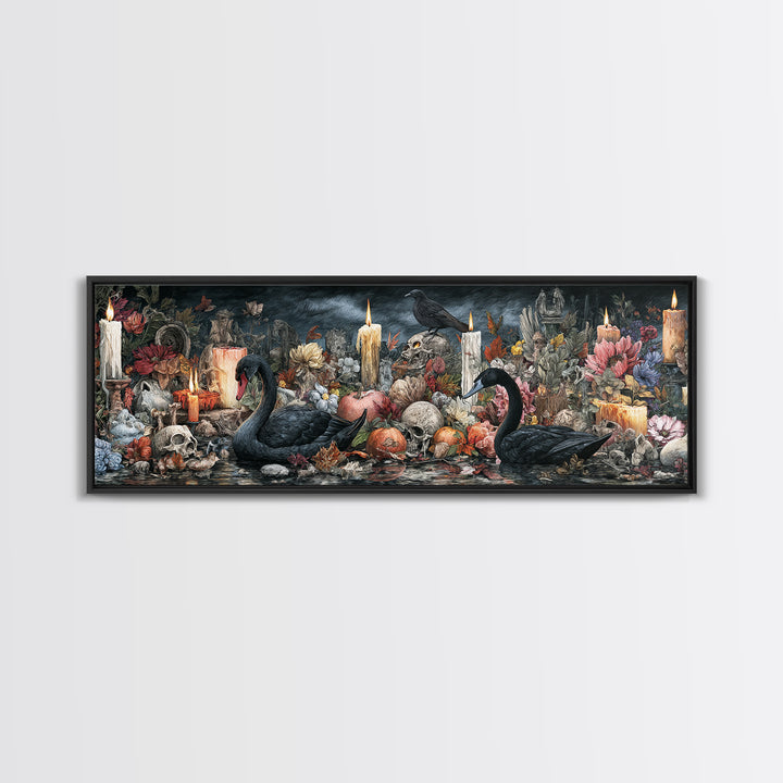 The Cemetery Swan Lake - Occult Still Life, Occult Wall Decor, Extra Wide Wall Art, Canvas Print, Halloween Home Decor, Gothic Wall Art