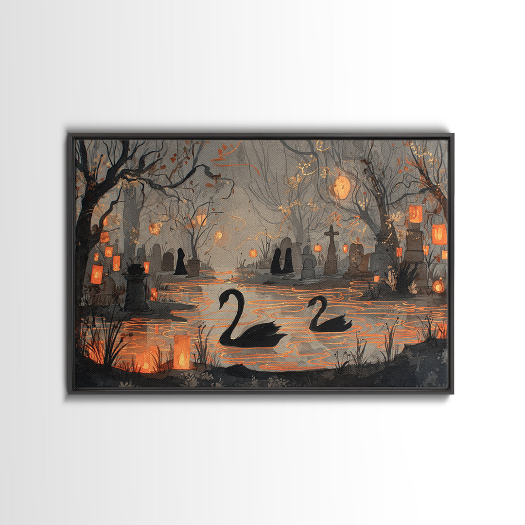 The Cemetery Swan Lake - Procession Scene, Occult Wall Decor, Landscape Wall Art, Canvas Print, Halloween Home Decor, Gothic Wall Art