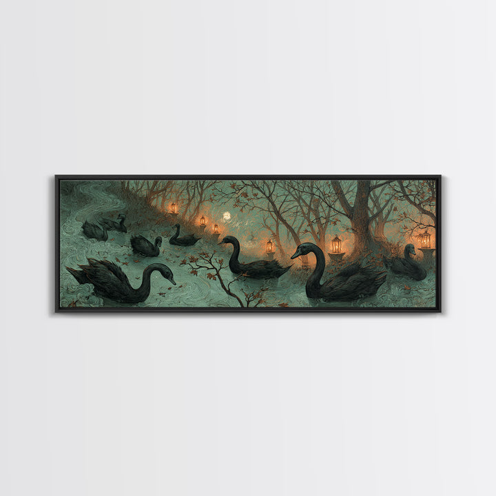 The Cemetery Swan Lake - Procession Scene, Halloween Wall Art, Extra Wide Wall Art, Framed Canvas Print, Halloween Home Decor