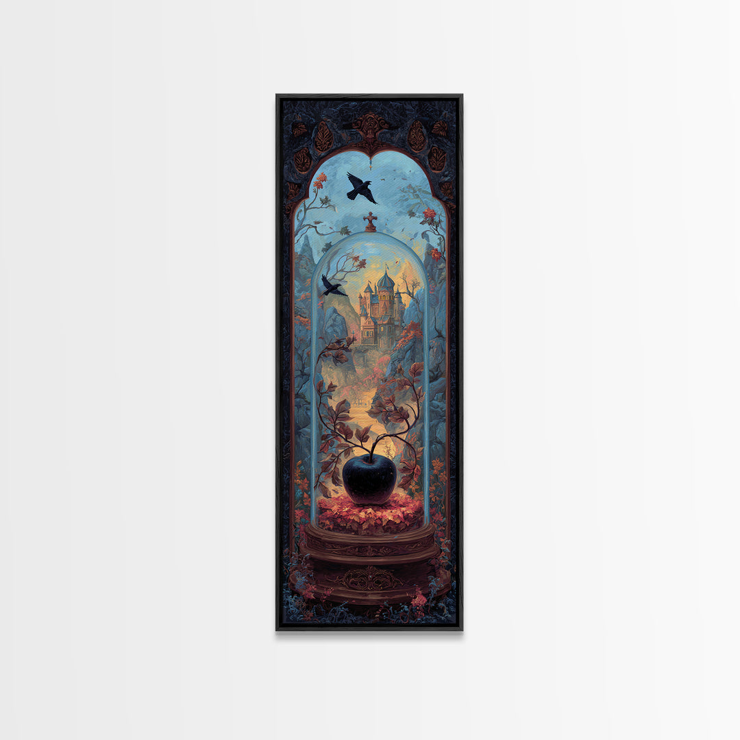 The Poison Apple Reliquary - Environmental Panorama, Macabre Halloween Art, Tall Narrow Wall Art, Framed Canvas Print, Halloween Home Decor