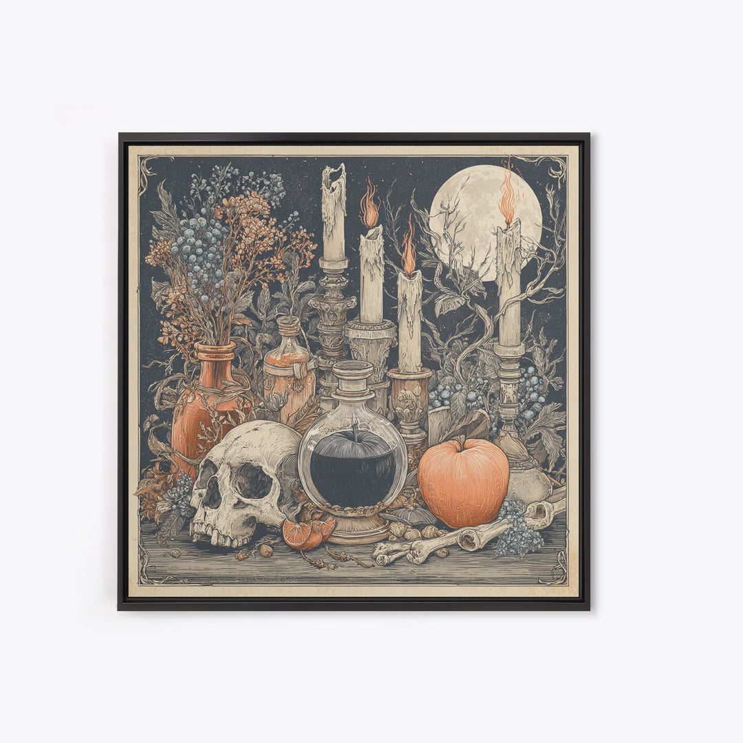 The Poison Apple Reliquary - Occult Still Life, Halloween Wall Art, Square Wall Art, Framed Canvas Print, Halloween Home Decor