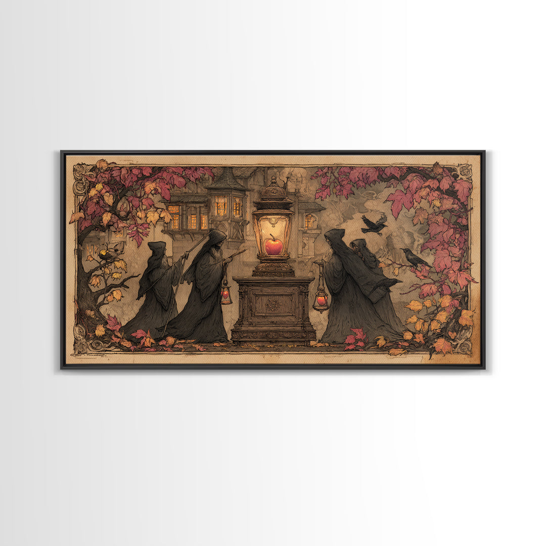 The Poison Apple Reliquary - Procession Scene, Gothic Home Decor, Wide Panoramic Art, Canvas Print, Halloween Home Decor, Gothic Wall Art