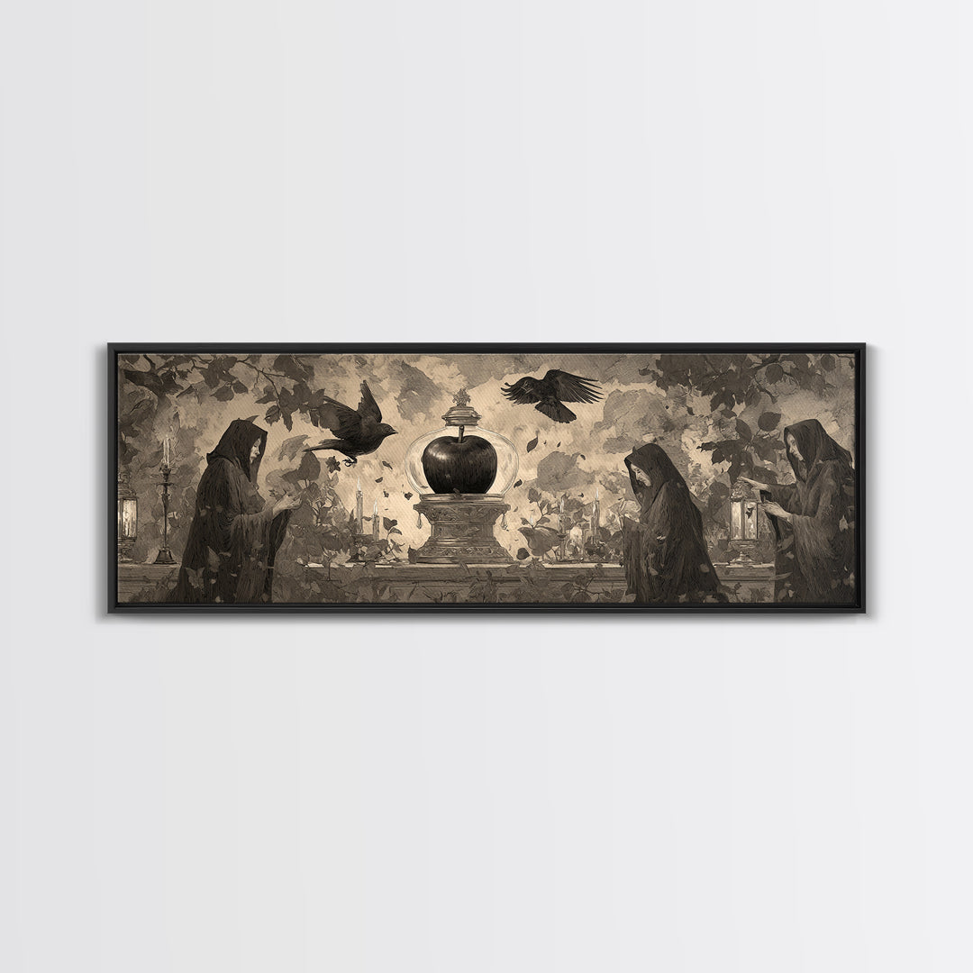 The Poison Apple Reliquary - Procession Scene, Halloween Wall Art, Extra Wide Wall Art, Framed Canvas Print, Halloween Home Decor