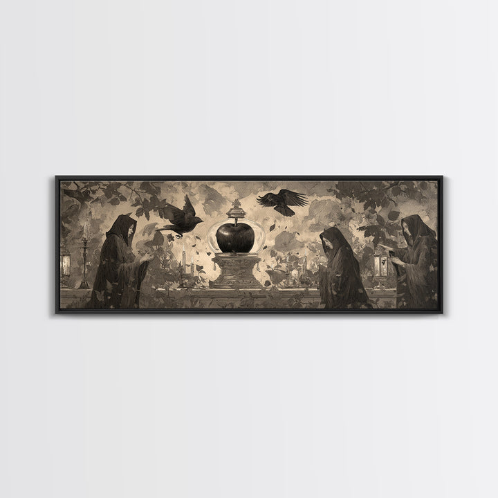 The Poison Apple Reliquary - Procession Scene, Halloween Wall Art, Extra Wide Wall Art, Framed Canvas Print, Halloween Home Decor