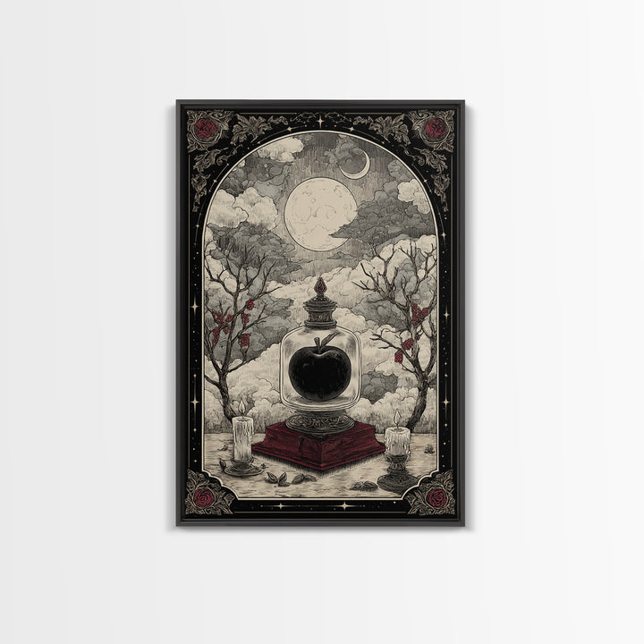 The Poison Apple Reliquary - Surreal Celestial Vision, Spooky Wall Decor, Vertical Wall Art, Framed Canvas Print, Halloween Home Decor