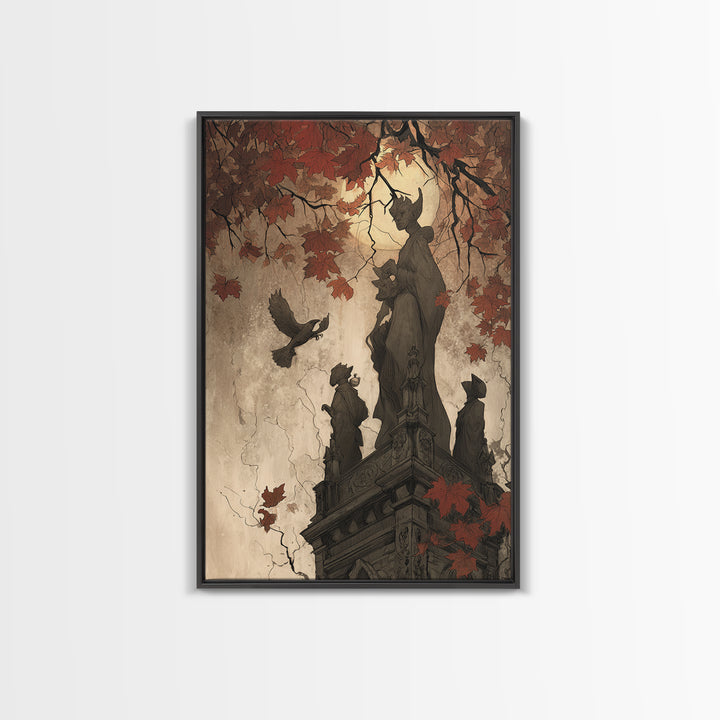 The Gargoyle Rooftop Choir - Icon Portrait, Dark Fantasy Wall Art, Vertical Wall Art, Canvas Print, Halloween Home Decor, Gothic Wall Art