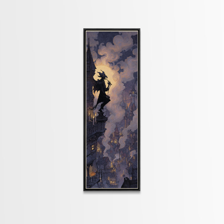 The Gargoyle Rooftop Choir - Icon Portrait, Occult Wall Decor, Tall Narrow Wall Art, Canvas Print, Halloween Home Decor, Gothic Wall Art