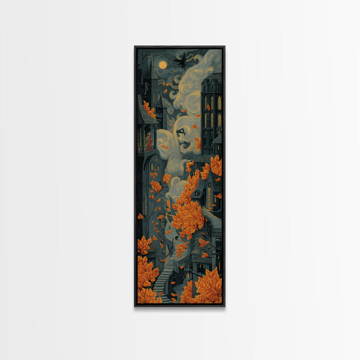 The Gargoyle Rooftop Choir - Environmental Panorama, Dark Fantasy Wall Art, Tall Narrow Wall Art, Canvas Print, Halloween Home Decor