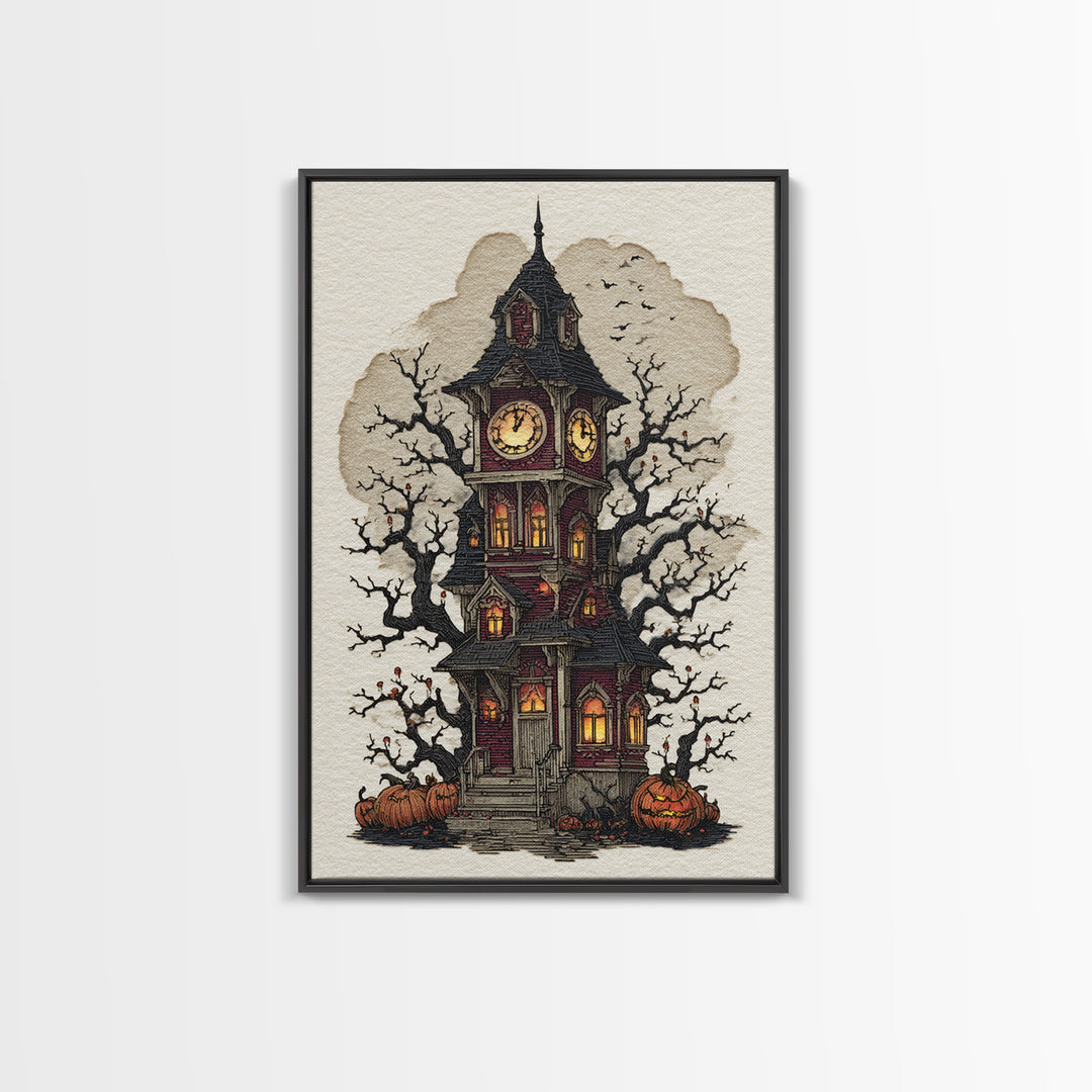 The October Clock Tower - Icon Portrait, Occult Wall Decor, Vertical Wall Art, Canvas Print, Halloween Home Decor, Gothic Wall Art