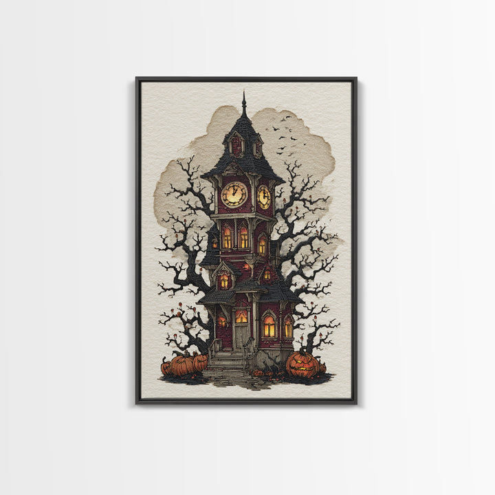 The October Clock Tower - Icon Portrait, Occult Wall Decor, Vertical Wall Art, Canvas Print, Halloween Home Decor, Gothic Wall Art