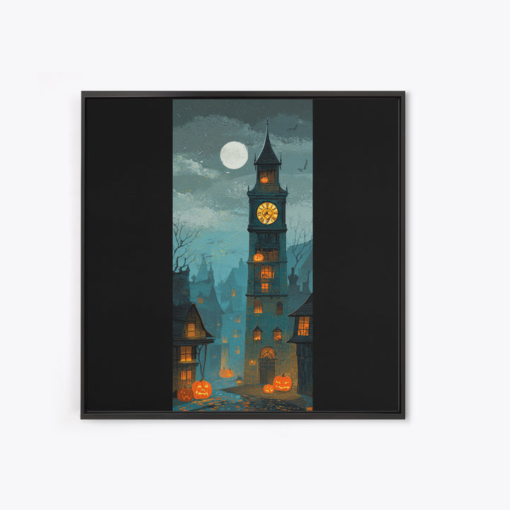 The October Clock Tower - Icon Portrait, Spooky Wall Decor, Square Wall Art, Framed Canvas Print, Halloween Home Decor, Gothic Wall Art