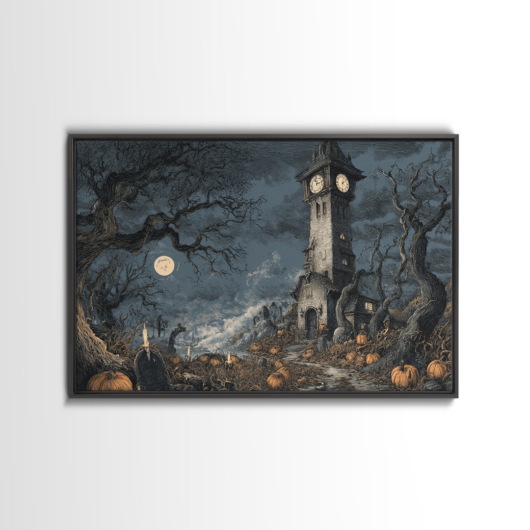 The October Clock Tower - Environmental Panorama, Gothic Home Decor, Landscape Wall Art, Canvas Print, Halloween Home Decor, Gothic Wall Art