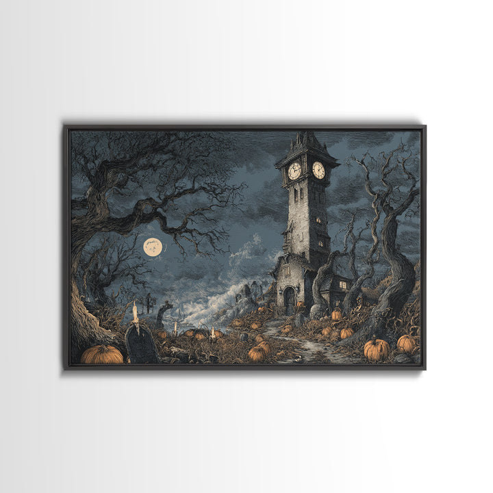 The October Clock Tower - Environmental Panorama, Gothic Home Decor, Landscape Wall Art, Canvas Print, Halloween Home Decor, Gothic Wall Art