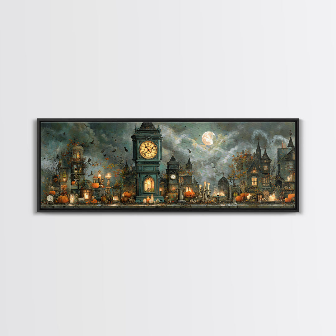 The October Clock Tower - Occult Still Life, Dark Fantasy Wall Art, Extra Wide Wall Art, Canvas Print, Halloween Home Decor, Gothic Wall Art