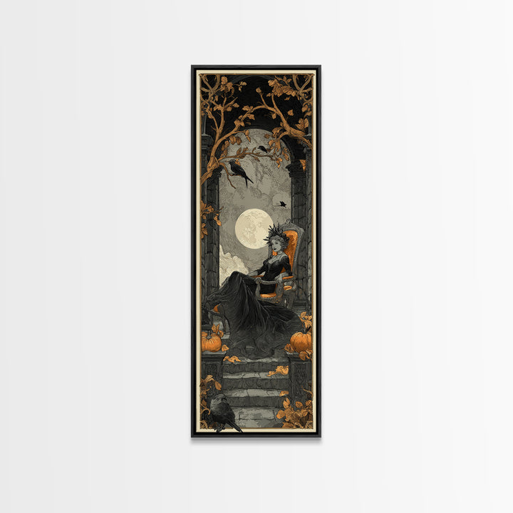 The Spider Queen Parlor - Icon Portrait, Macabre Halloween Art, Tall Narrow Wall Art, Framed Canvas Print, Halloween Home Decor