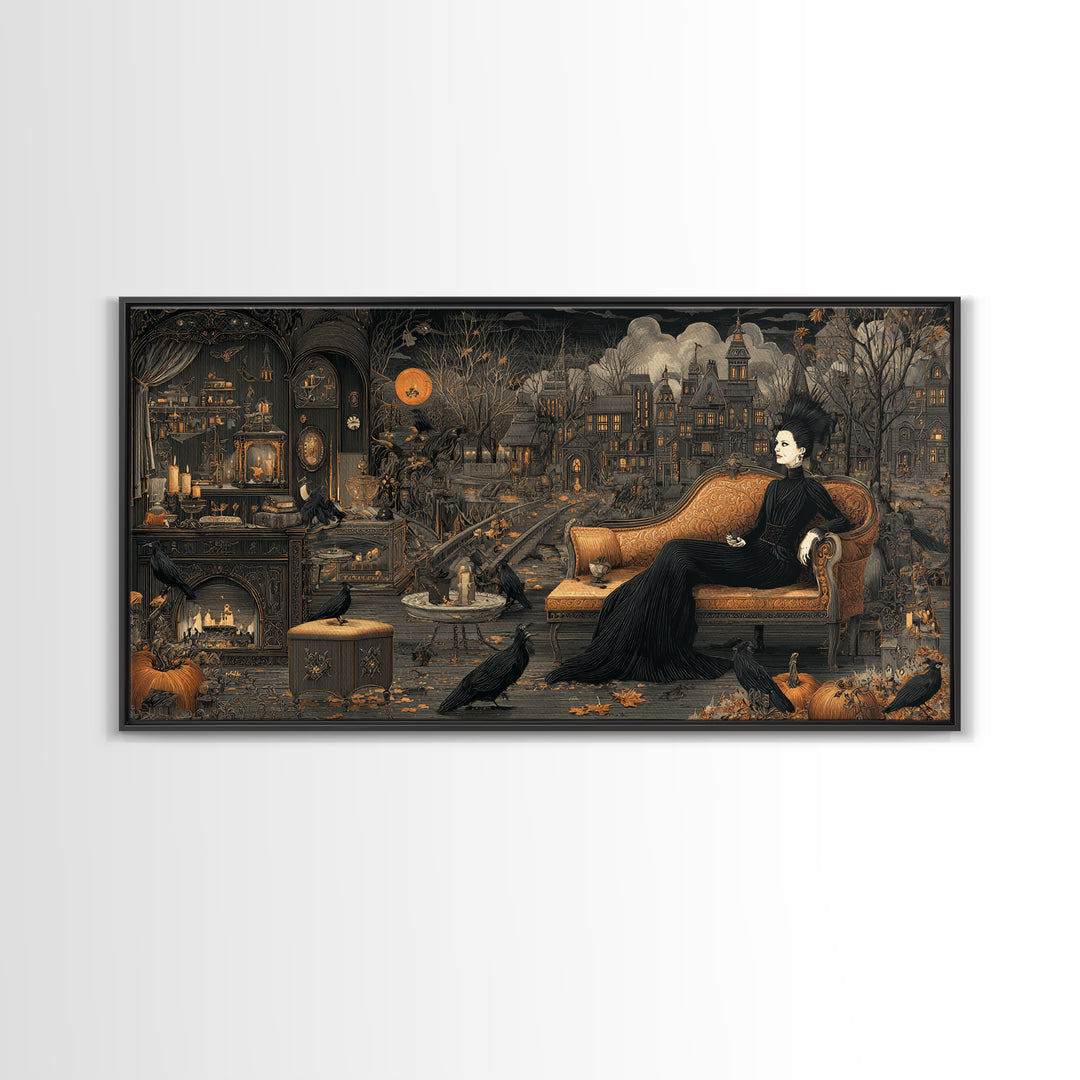 The Spider Queen Parlor - Environmental Panorama, Gothic Home Decor, Wide Panoramic Art, Canvas Print, Halloween Home Decor, Gothic Wall Art