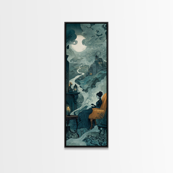 The Spider Queen Parlor - Environmental Panorama, Halloween Wall Art, Tall Narrow Wall Art, Framed Canvas Print, Halloween Home Decor