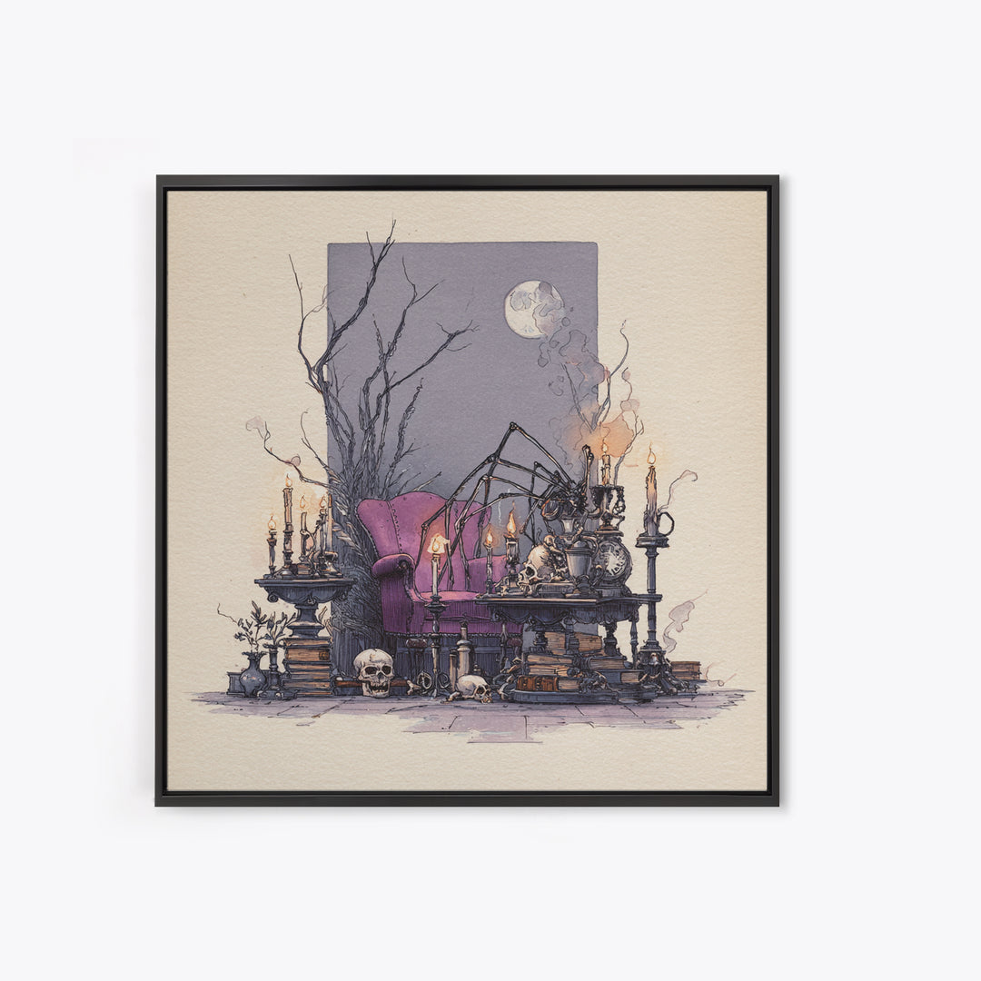 The Spider Queen Parlor - Occult Still Life, Gothic Home Decor, Square Wall Art, Canvas Print, Halloween Home Decor, Gothic Wall Art