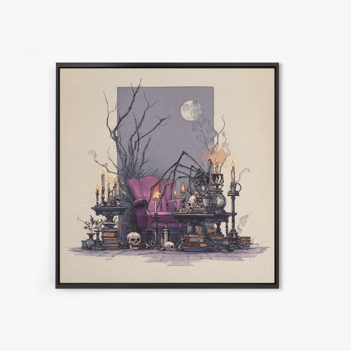 The Spider Queen Parlor - Occult Still Life, Gothic Home Decor, Square Wall Art, Canvas Print, Halloween Home Decor, Gothic Wall Art