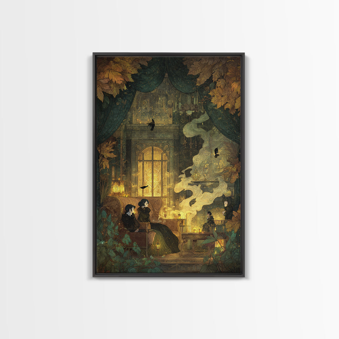 The Spider Queen Parlor - Procession Scene, Halloween Wall Art, Vertical Wall Art, Framed Canvas Print, Halloween Home Decor