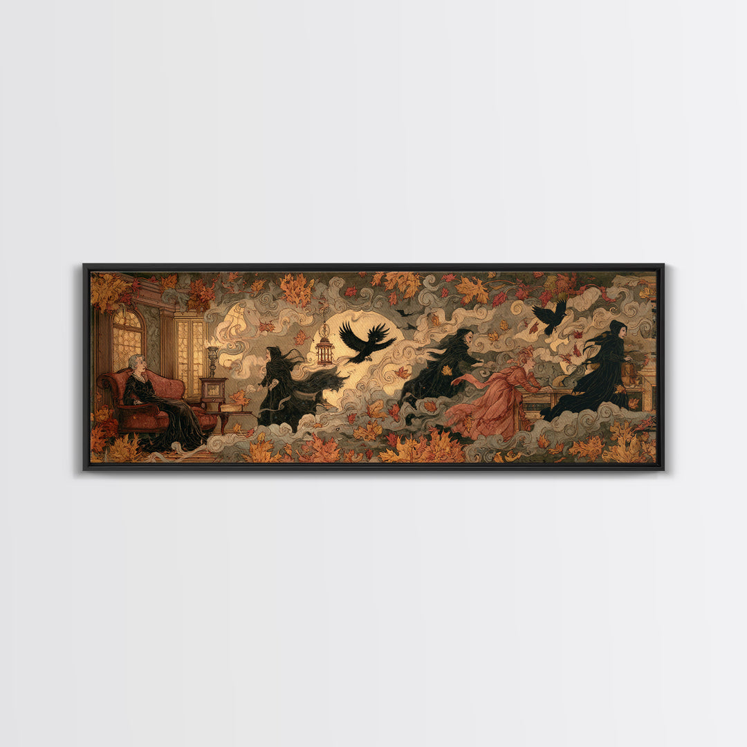 The Spider Queen Parlor - Procession Scene, Spooky Wall Decor, Extra Wide Wall Art, Framed Canvas Print, Halloween Home Decor