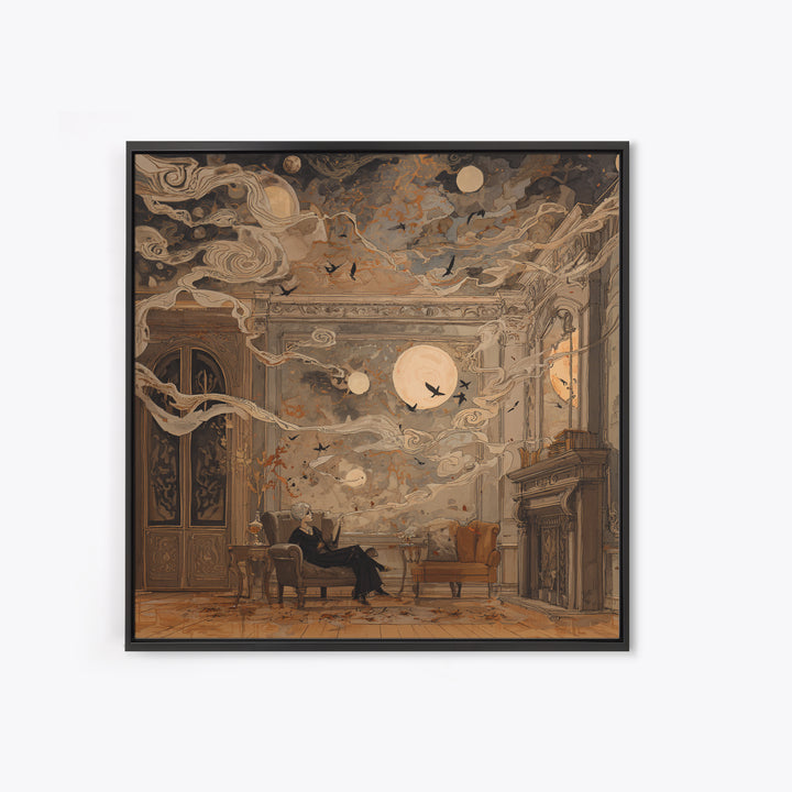 The Spider Queen Parlor - Surreal Celestial Vision, Dark Fantasy Wall Art, Square Wall Art, Canvas Print, Halloween Home Decor