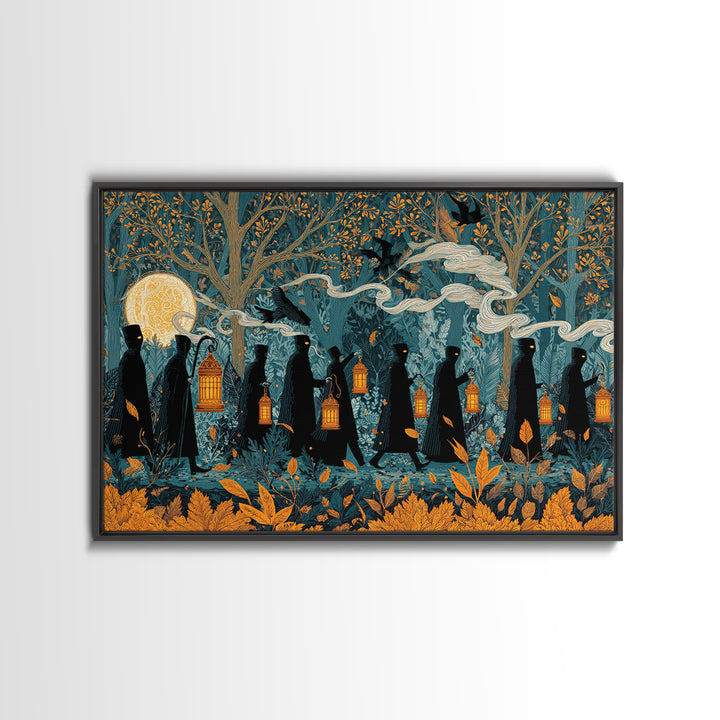 The Golden Funeral Procession - Icon Portrait, Halloween Wall Art, Landscape Wall Art, Framed Canvas Print, Halloween Home Decor