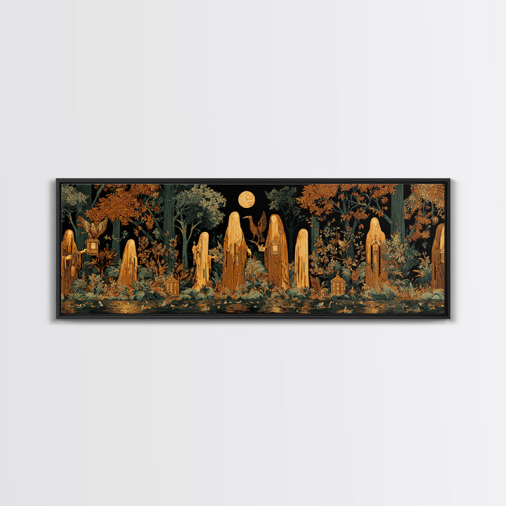 The Golden Funeral Procession - Icon Portrait, Halloween Wall Art, Extra Wide Wall Art, Framed Canvas Print, Halloween Home Decor