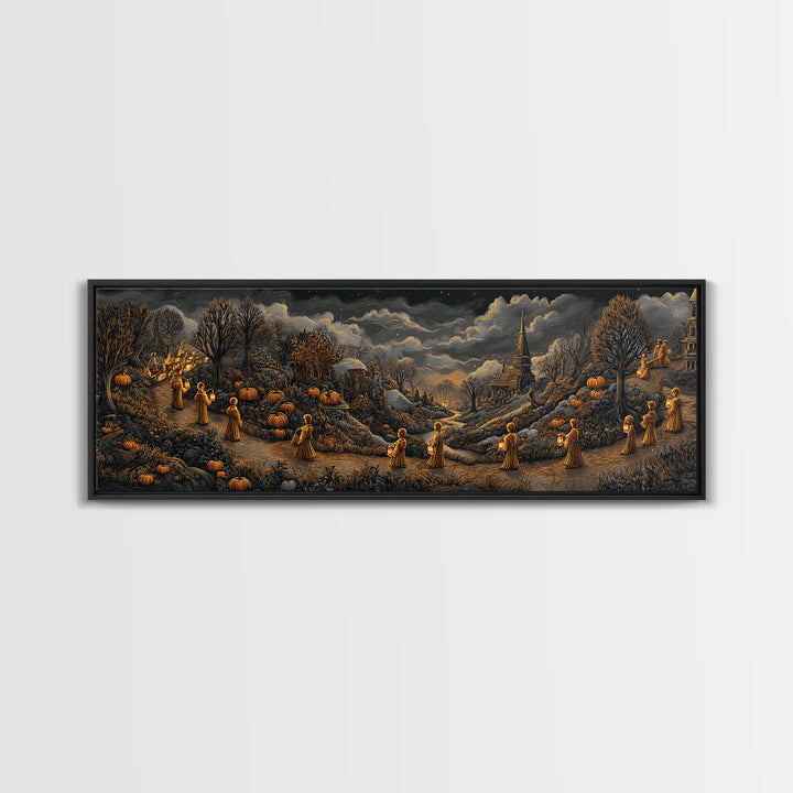 The Golden Funeral Procession - Environmental Panorama, Gothic Home Decor, Extra Wide Wall Art, Canvas Print, Halloween Home Decor