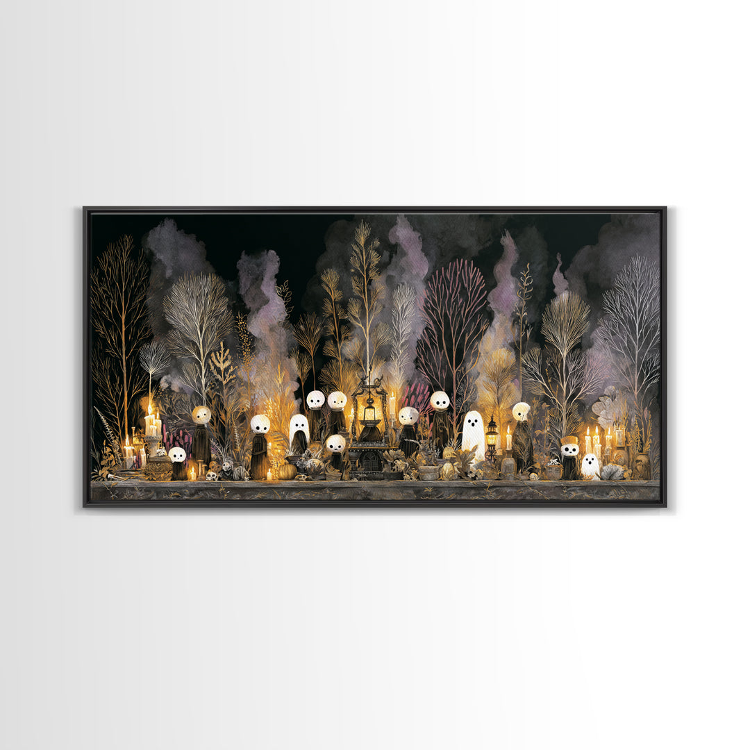 The Golden Funeral Procession - Occult Still Life, Occult Wall Decor, Wide Panoramic Art, Canvas Print, Halloween Home Decor