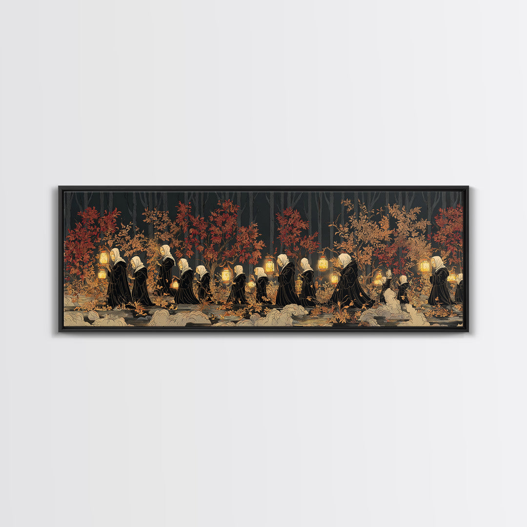 The Golden Funeral Procession - Procession Scene, Occult Wall Decor, Extra Wide Wall Art, Canvas Print, Halloween Home Decor