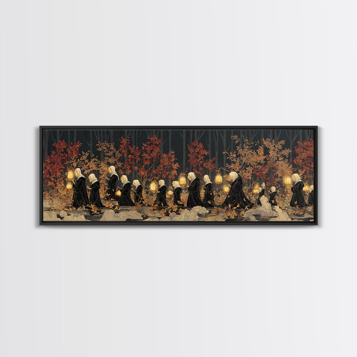 The Golden Funeral Procession - Procession Scene, Occult Wall Decor, Extra Wide Wall Art, Canvas Print, Halloween Home Decor