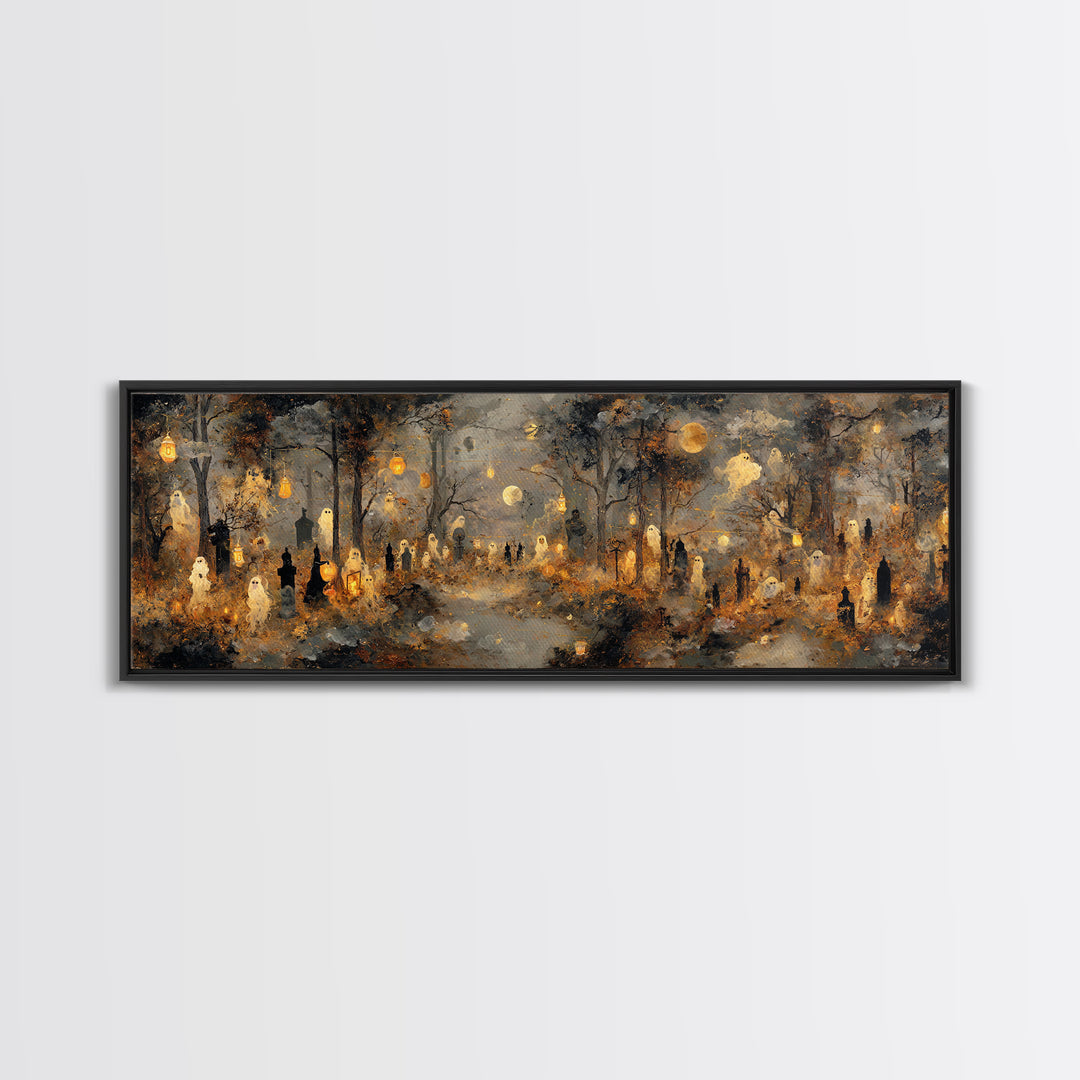 The Golden Funeral Procession - Surreal Celestial Vision, Gothic Home Decor, Extra Wide Wall Art, Canvas Print, Halloween Home Decor