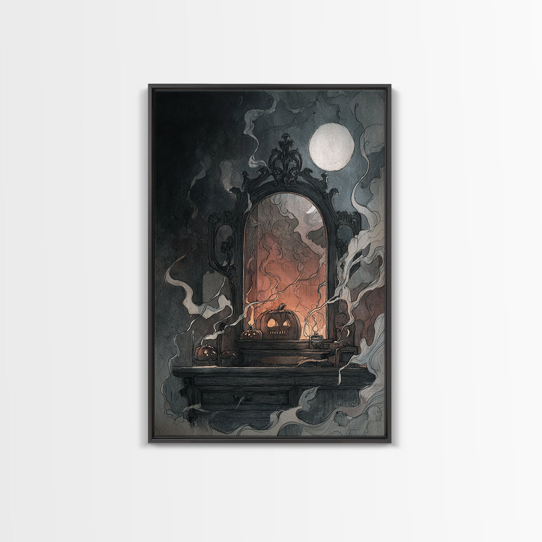 The Monster In The Mirror Cabinet - Icon Portrait, Occult Wall Decor, Vertical Wall Art, Canvas Print, Halloween Home Decor, Gothic Wall Art