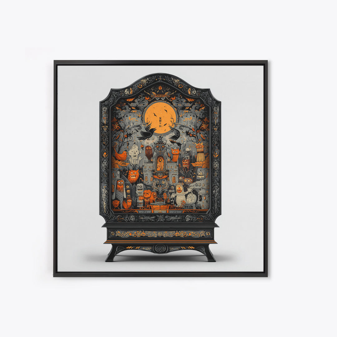The Monster In The Mirror Cabinet - Icon Portrait, Gothic Home Decor, Square Wall Art, Canvas Print, Halloween Home Decor, Gothic Wall Art
