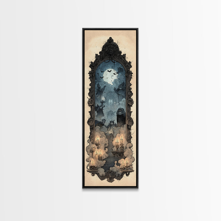 The Monster In The Mirror Cabinet - Icon Portrait, Gothic Home Decor, Tall Narrow Wall Art, Canvas Print, Halloween Home Decor