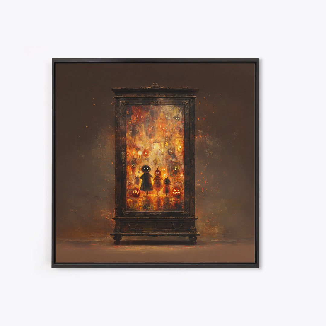 The Monster In The Mirror Cabinet - Procession Scene, Dark Fantasy Wall Art, Square Wall Art, Canvas Print, Halloween Home Decor