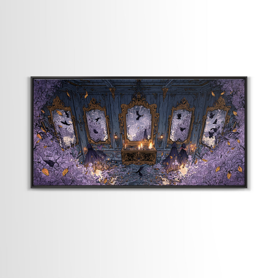 The Monster In The Mirror Cabinet - Procession Scene, Occult Wall Decor, Wide Panoramic Art, Canvas Print, Halloween Home Decor