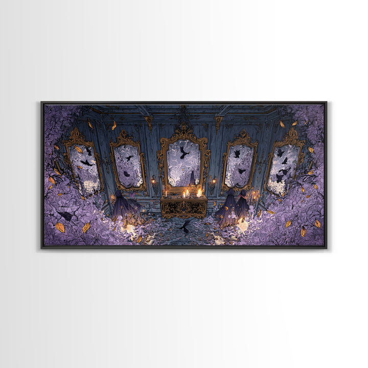 The Monster In The Mirror Cabinet - Procession Scene, Occult Wall Decor, Wide Panoramic Art, Canvas Print, Halloween Home Decor